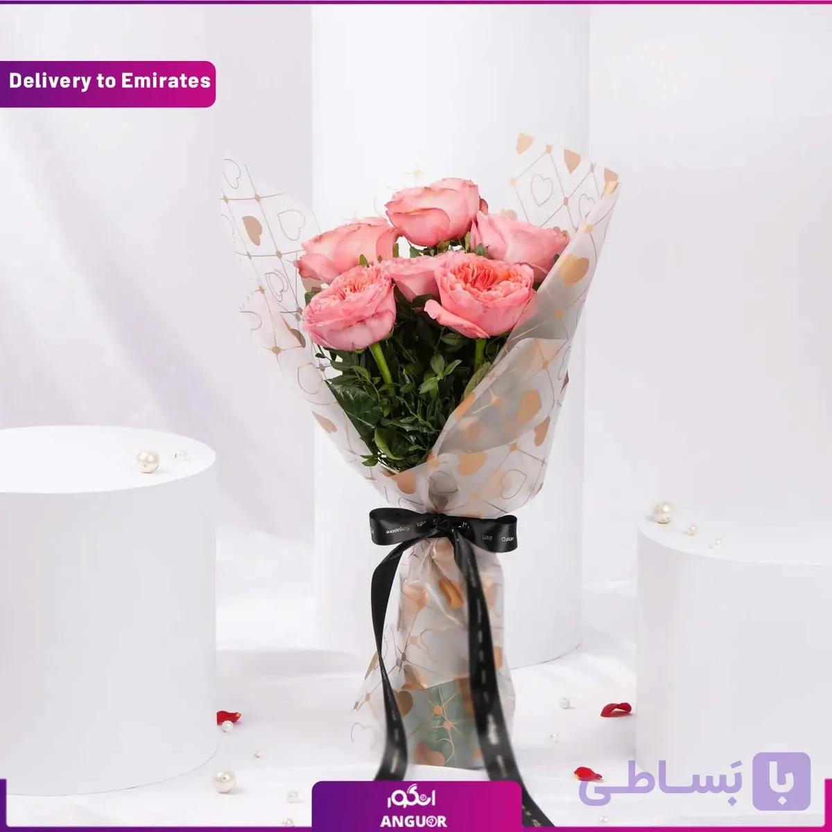 دسته گل رز صورتی (تحویل در دبی و امارات)