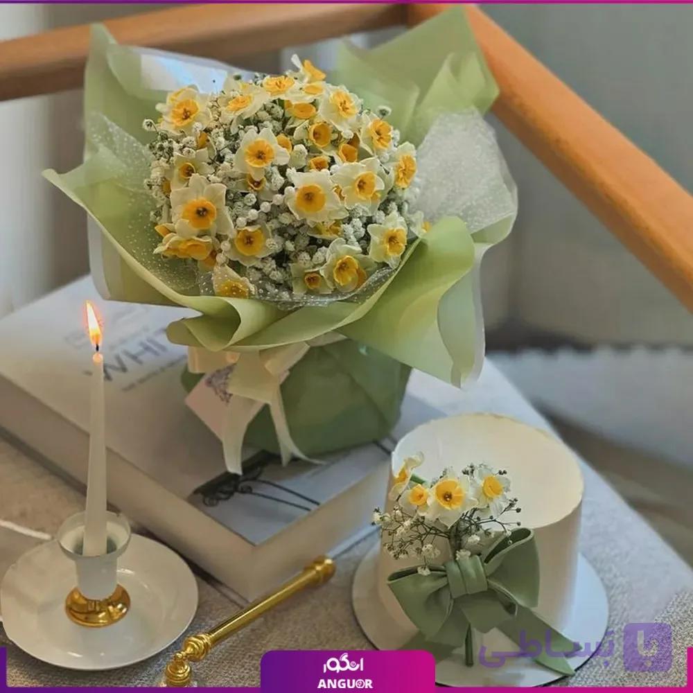 باکس گل و کیک نرگس جواهر شیرین