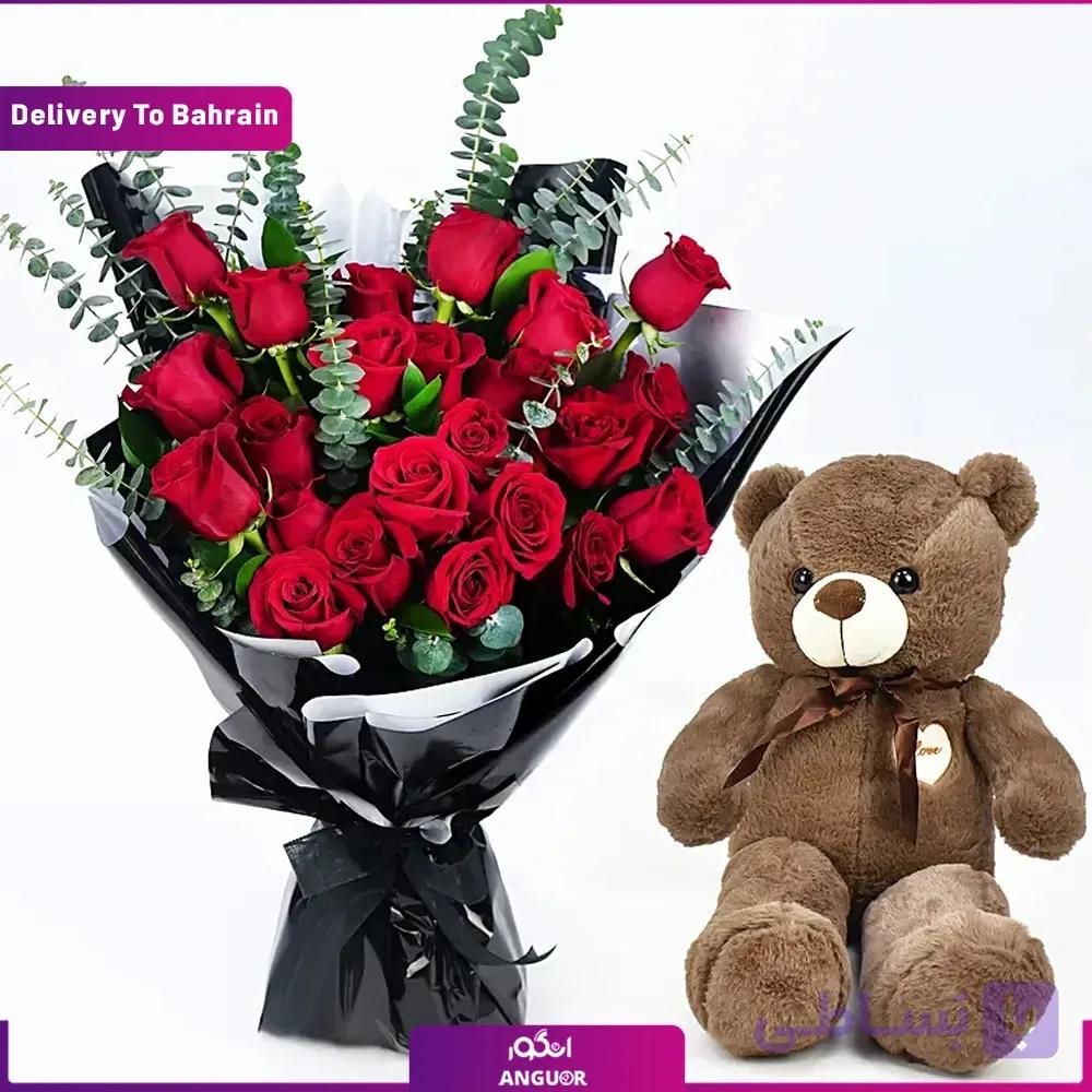 24Roses Bouquet With Teddy (Delivery in Bahrain) — تصویر 1