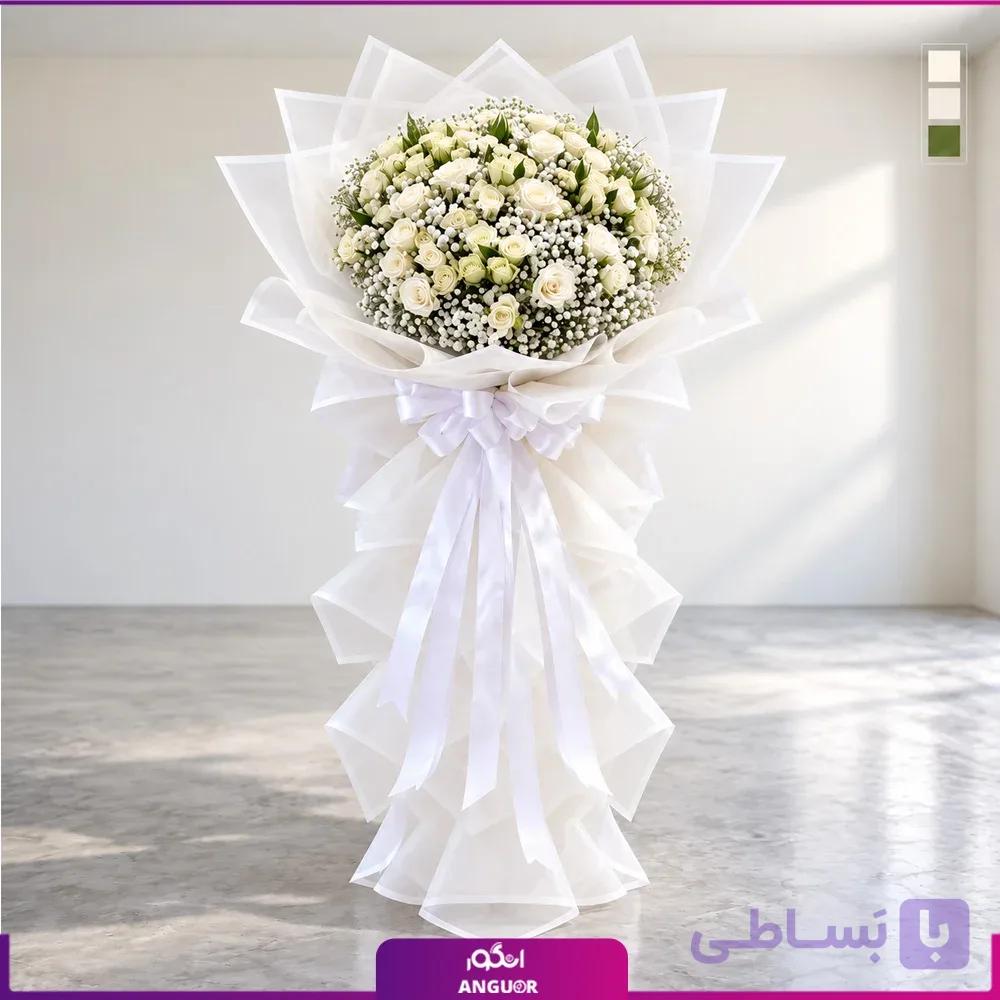 دسته گل قدی رز سفید؛ شیک و رسمی