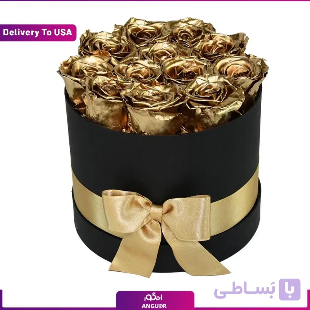 باکس گل رز طلایی 10 شاخه (تحویل در امریکا) — تصویر 1