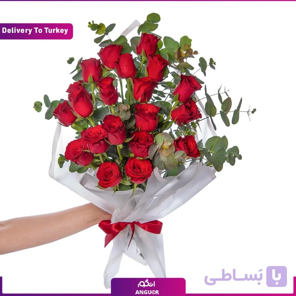 دسته گل رز 20 شاخه قرمز و سفید (ارسال گل به پرتغال)
