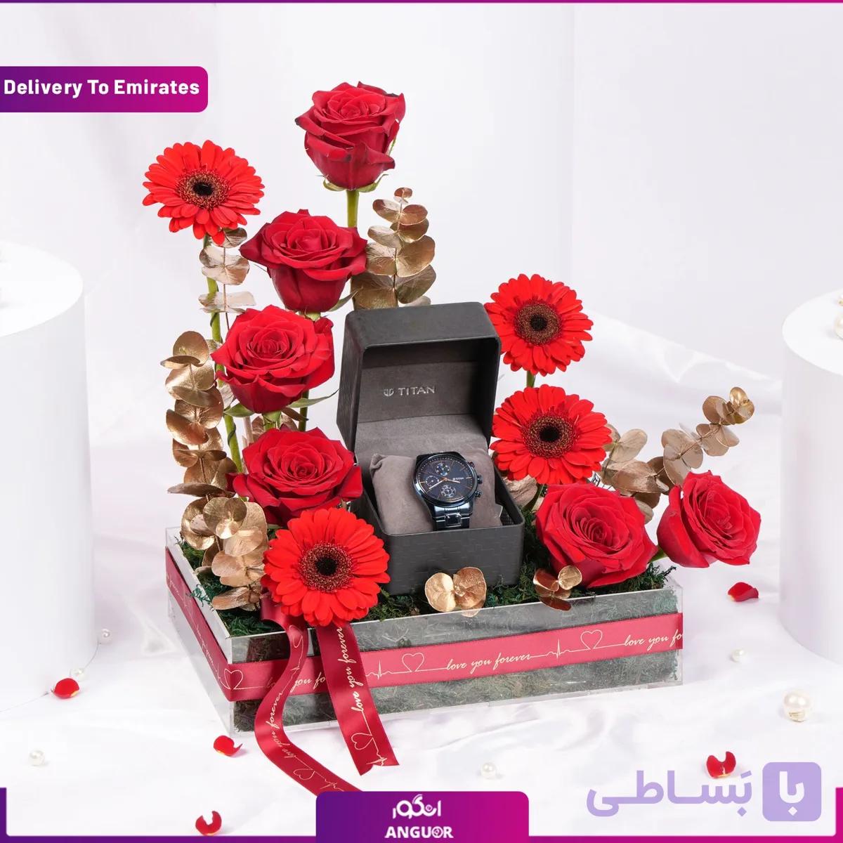 باکس هدیه زنانه ولنتاین با ساعت (امارات) — تصویر 1