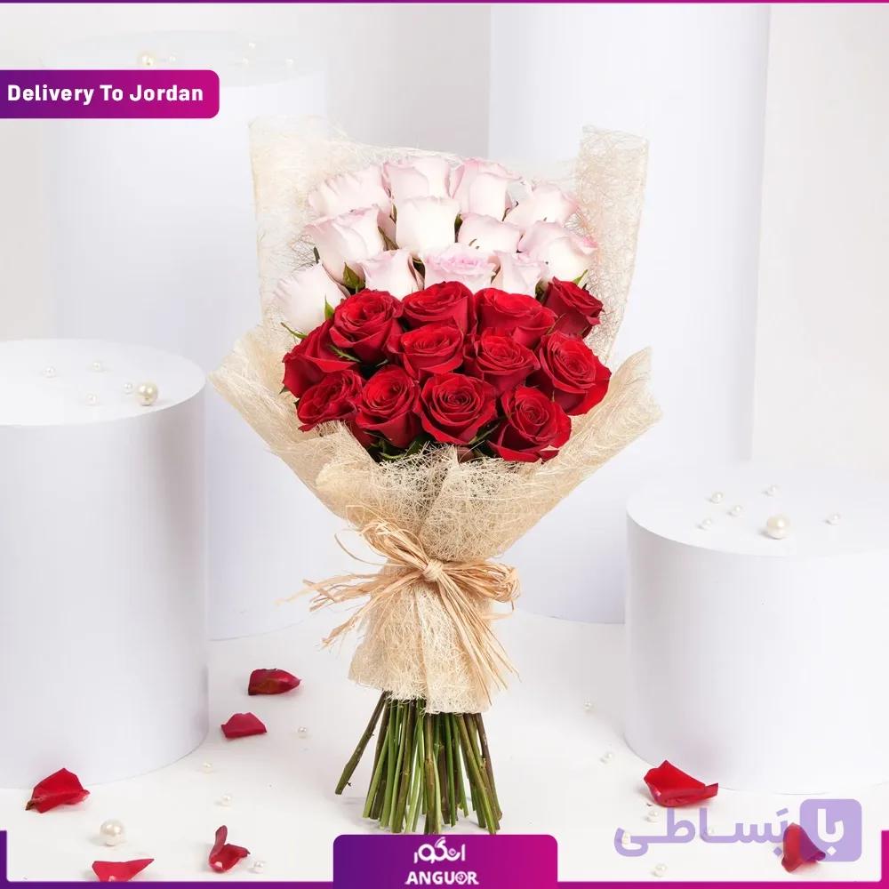 Valentine 12 Pink 12 Red Roses Bouquet (Delivery in Jordan)