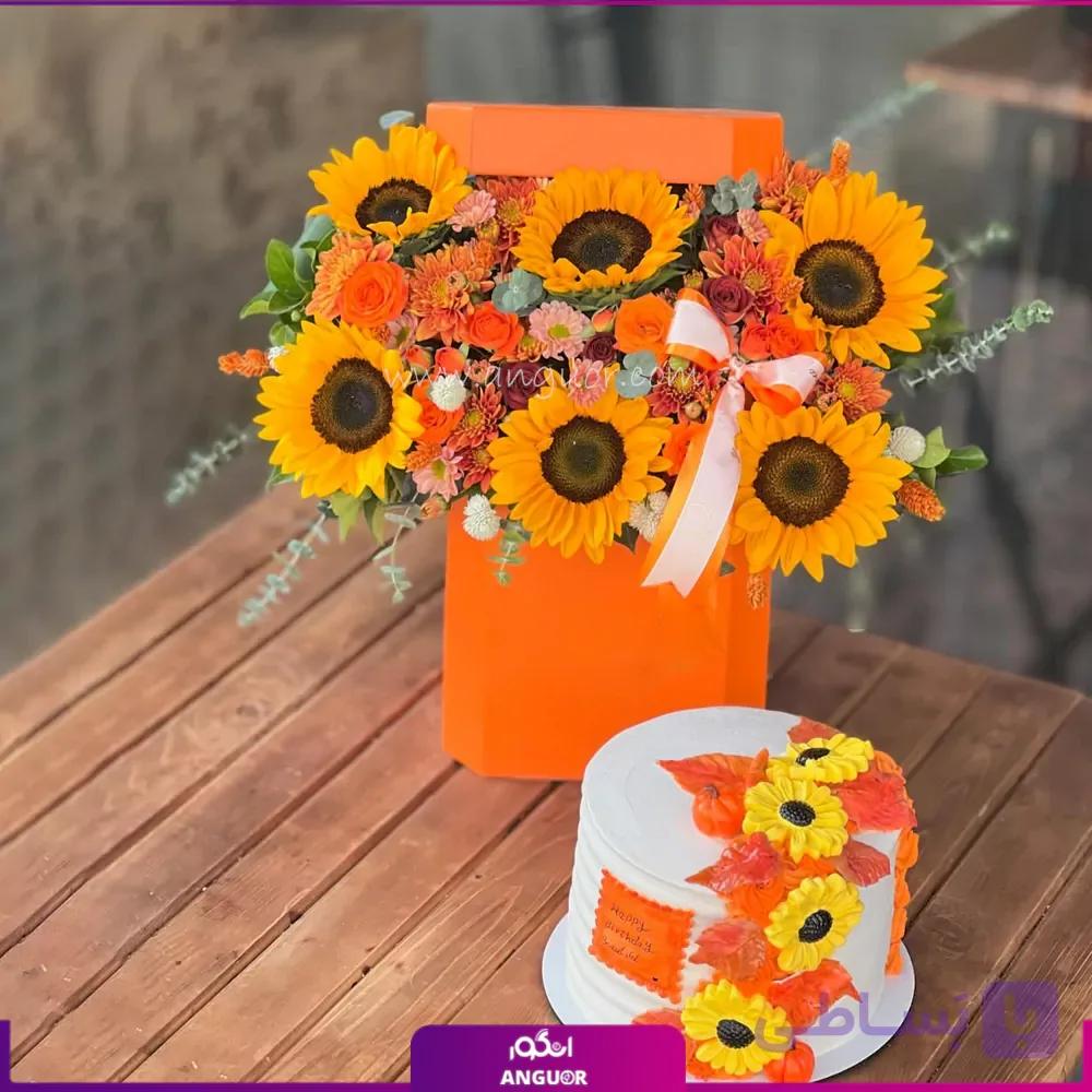 باکس گل و کیک شکوفه های پاییزی