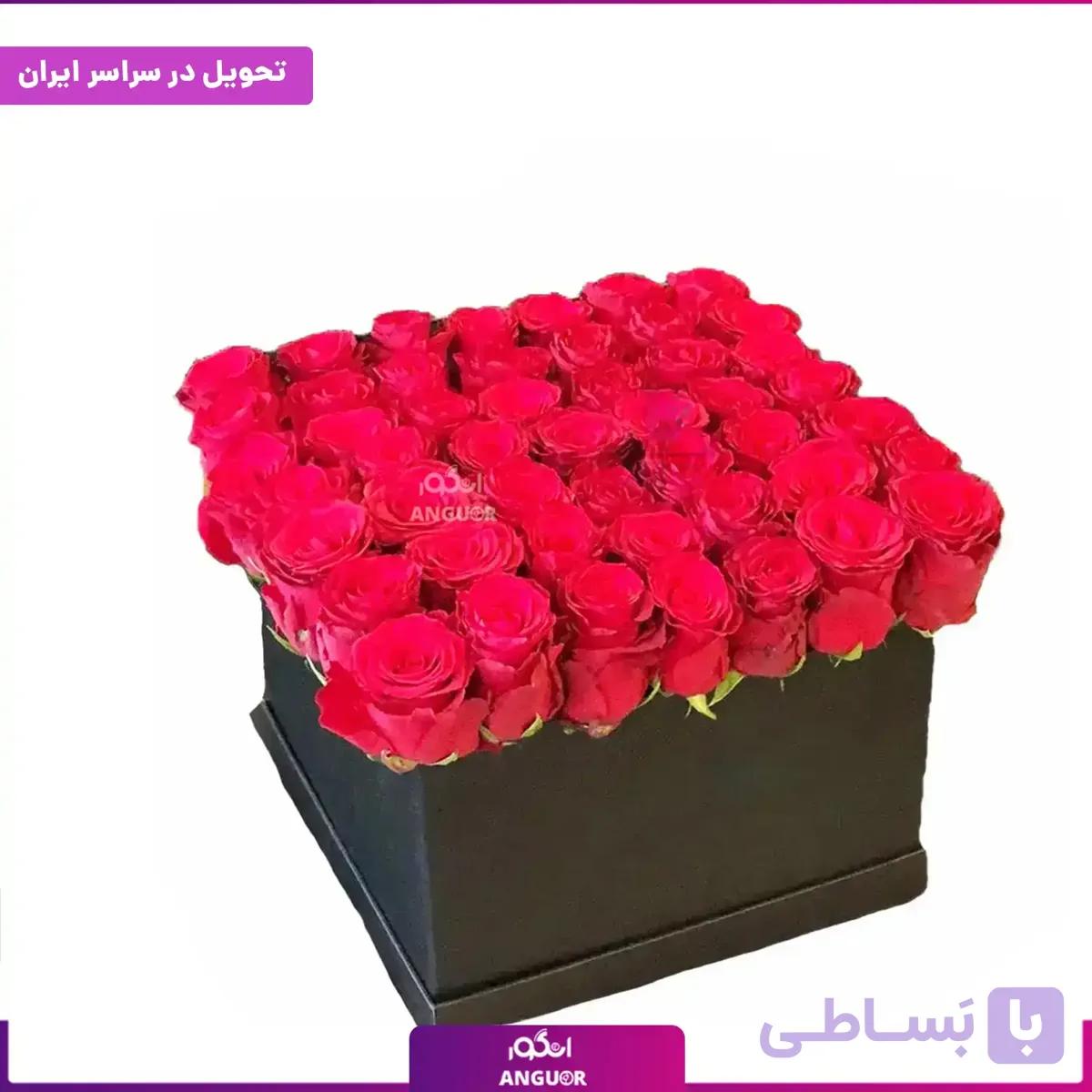 باکس گل 49 شاخه رز قرمز ممتاز (رز هلندی) — تصویر 1
