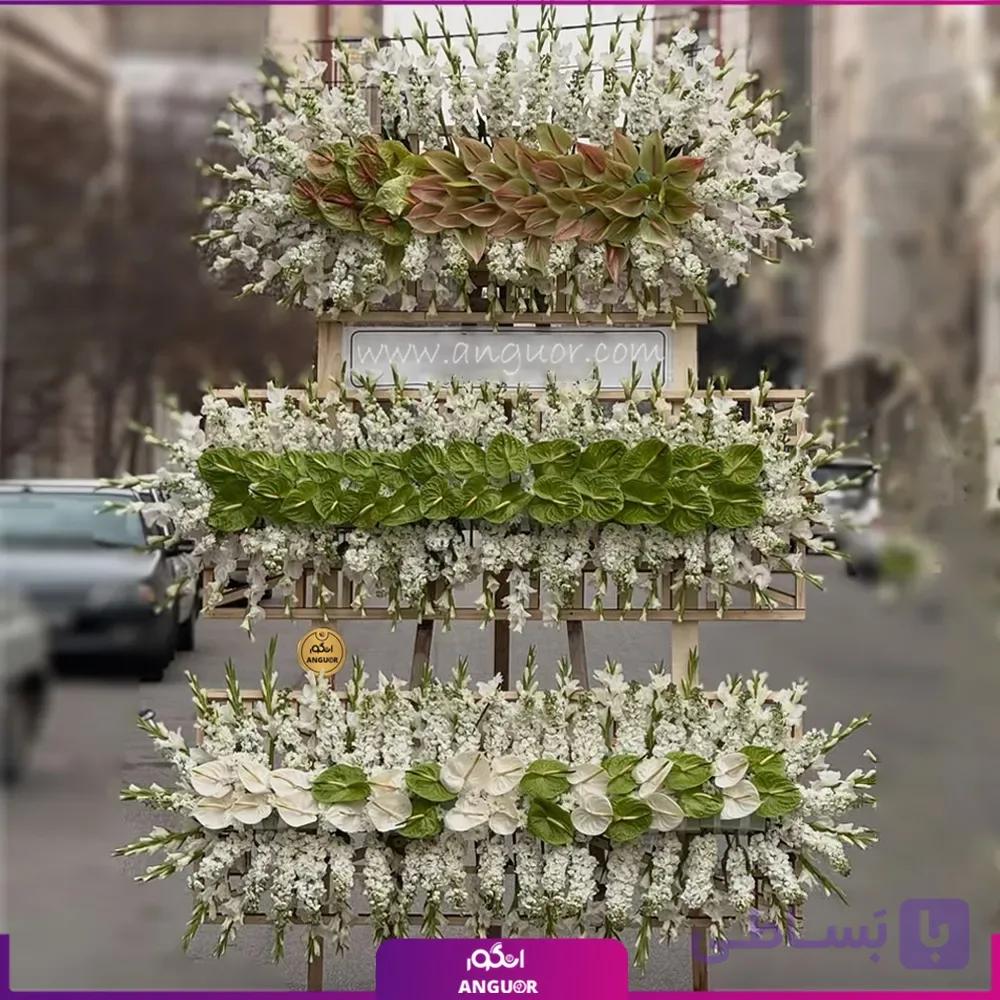 تاج گل 3 طبقه (آنتوریوم،داوودی،گلایول،شب بو)
