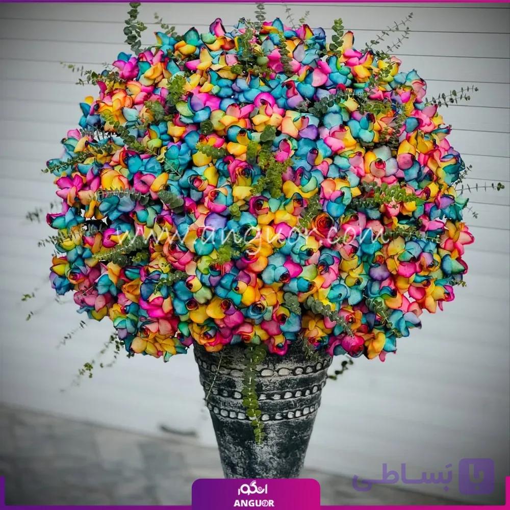 جام گل رز رنگ هفت رنگ 160 شاخه (یکطرفه) — تصویر 1