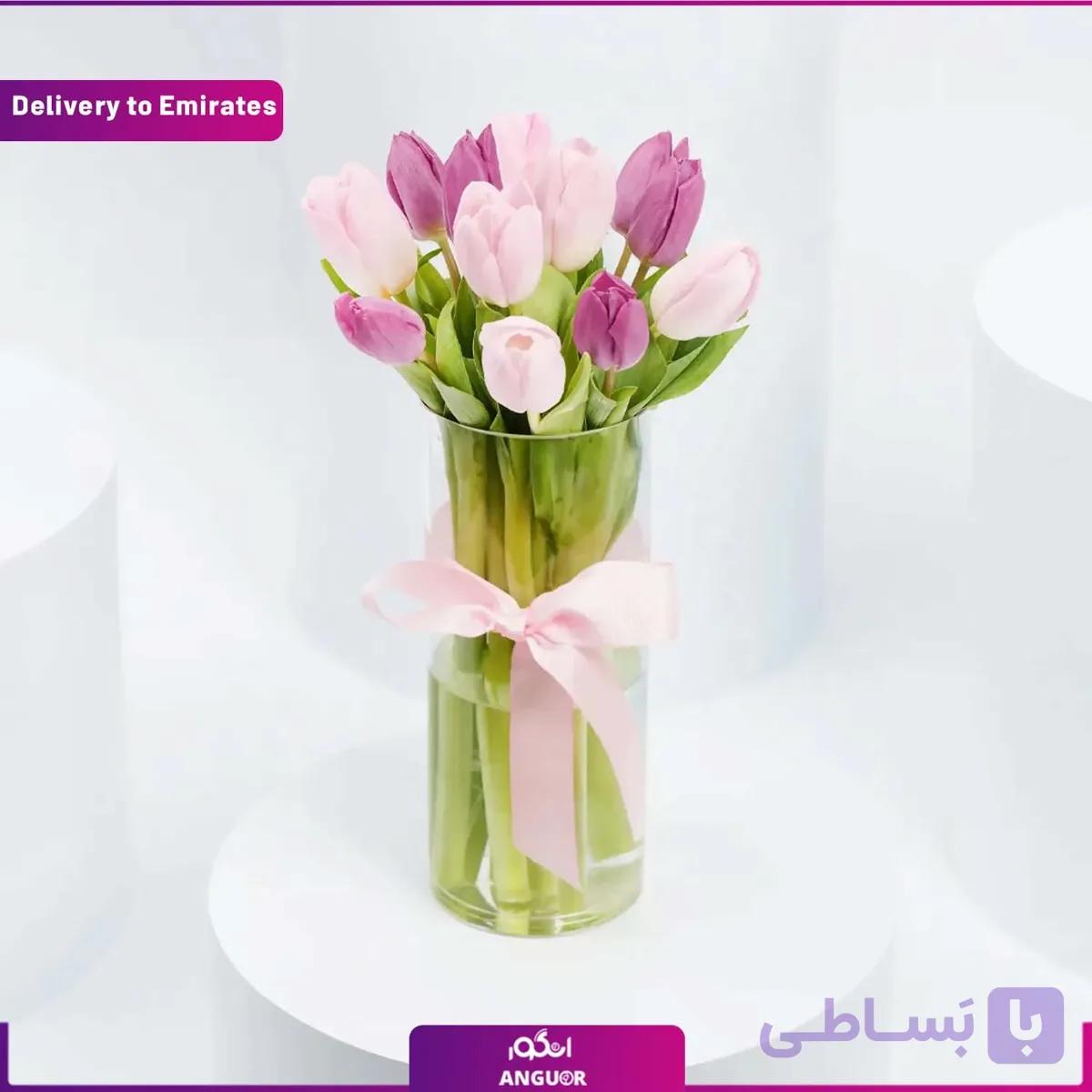 12 شاخه لاله با گلدان (تحویل در امارات)