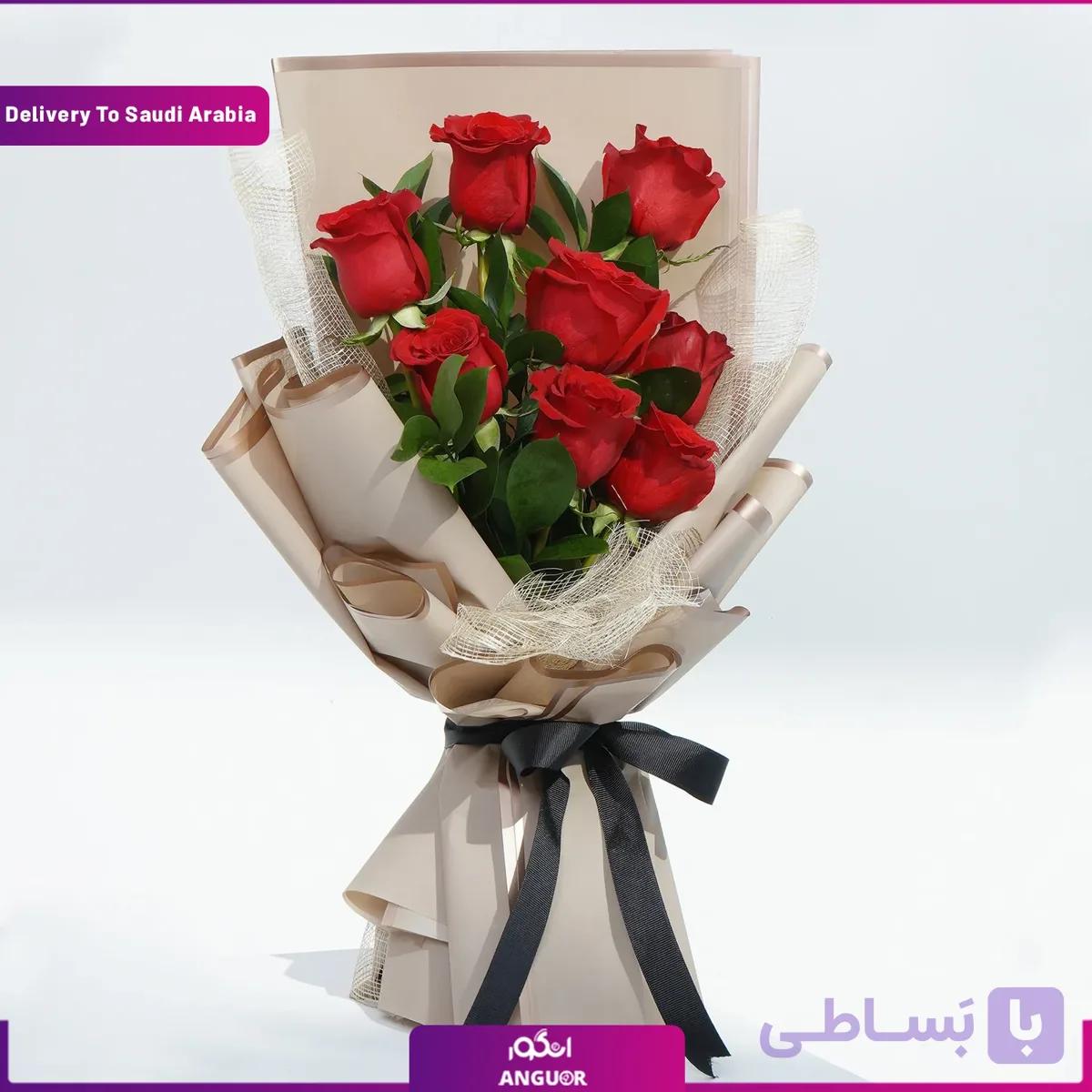 دسته گل 8 شاخه رز قرمز (تحویل در عربستان)