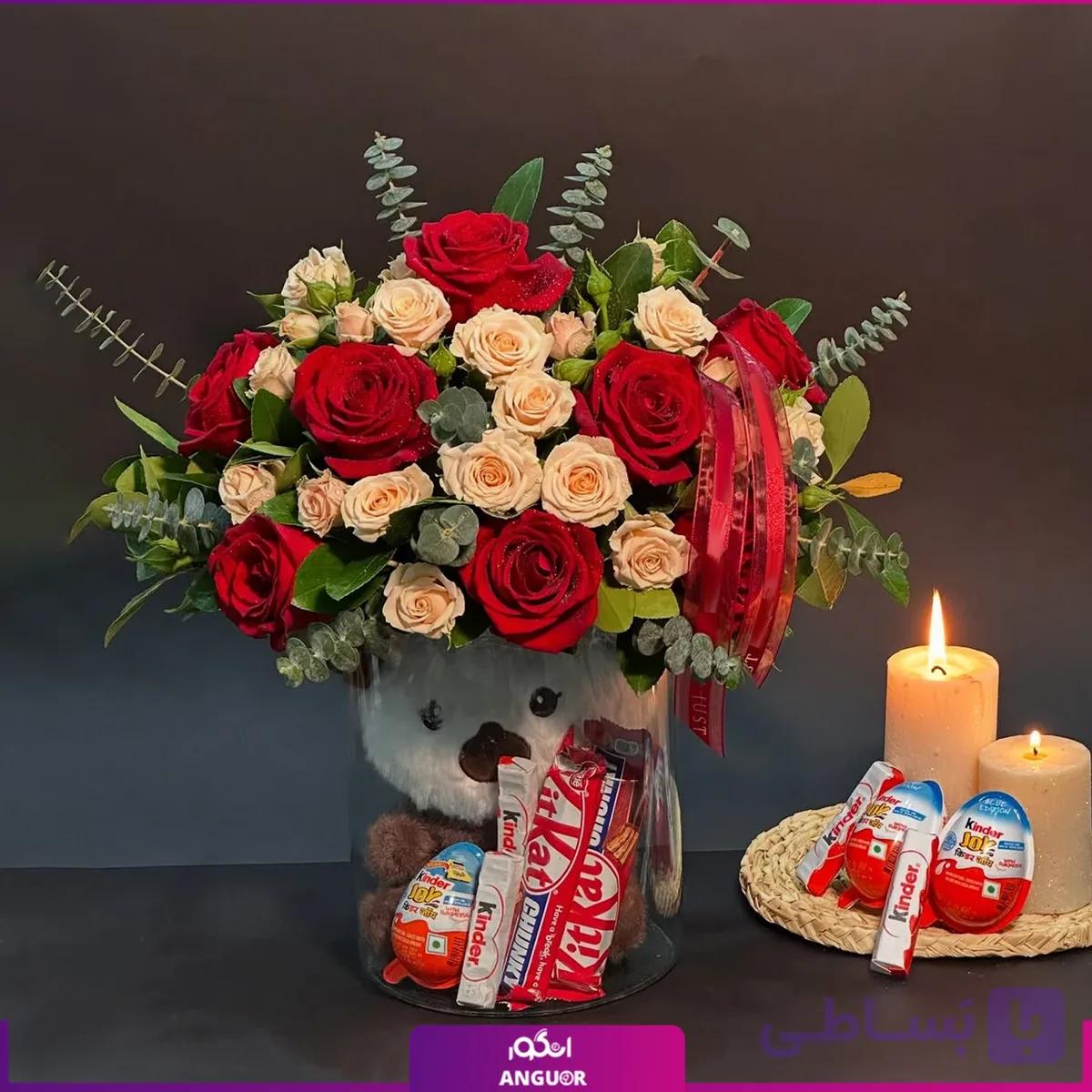 جار گل ولنتاینی همراه با خرس عروسکی
