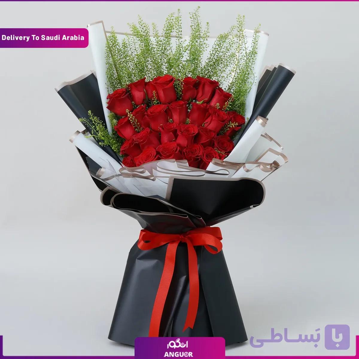 دسته گل 25 شاخه رز قرمز (تحویل در استونی)