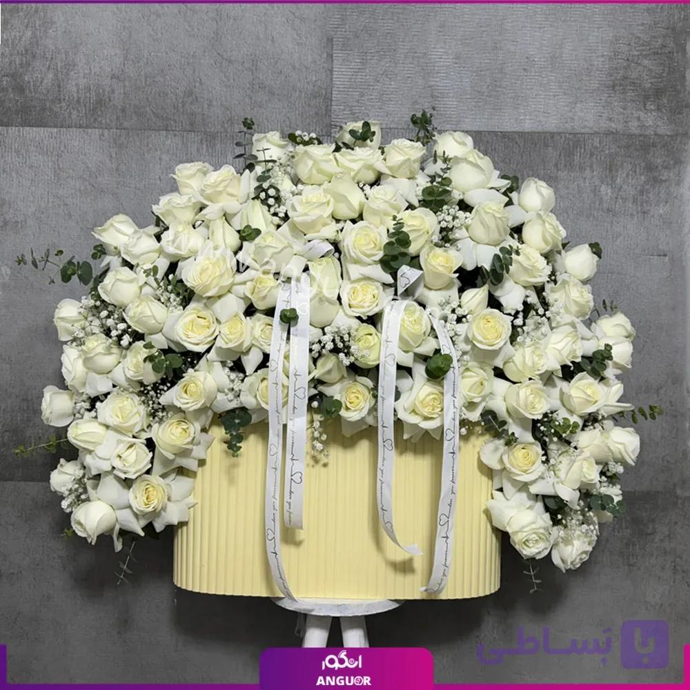 باکس گل 72 شاخه ای رز سفید ترانه عشق