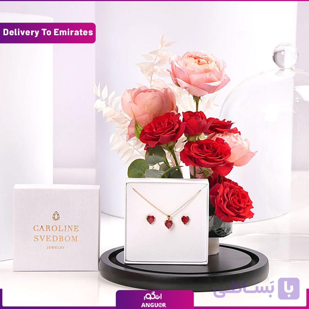 باکس گل رز سرخ با گردنبند (امارات)