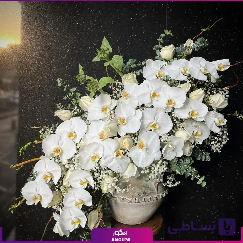 جام گل رز و ارکیده با تم سفید — تصویر 1