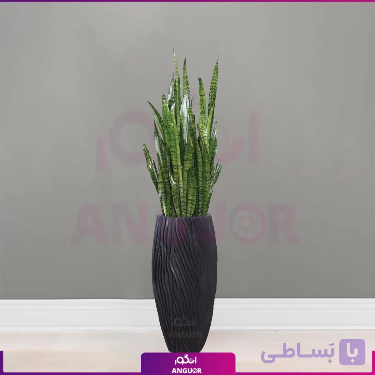 گلدان فایبرگلاس طرح River floor با زاموفیلیا سبز — تصویر 1
