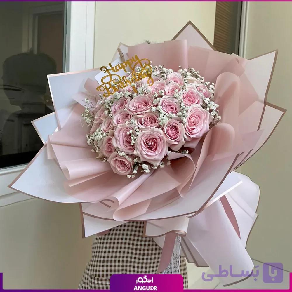 دسته گل رز صورتی هپی بیرث دی