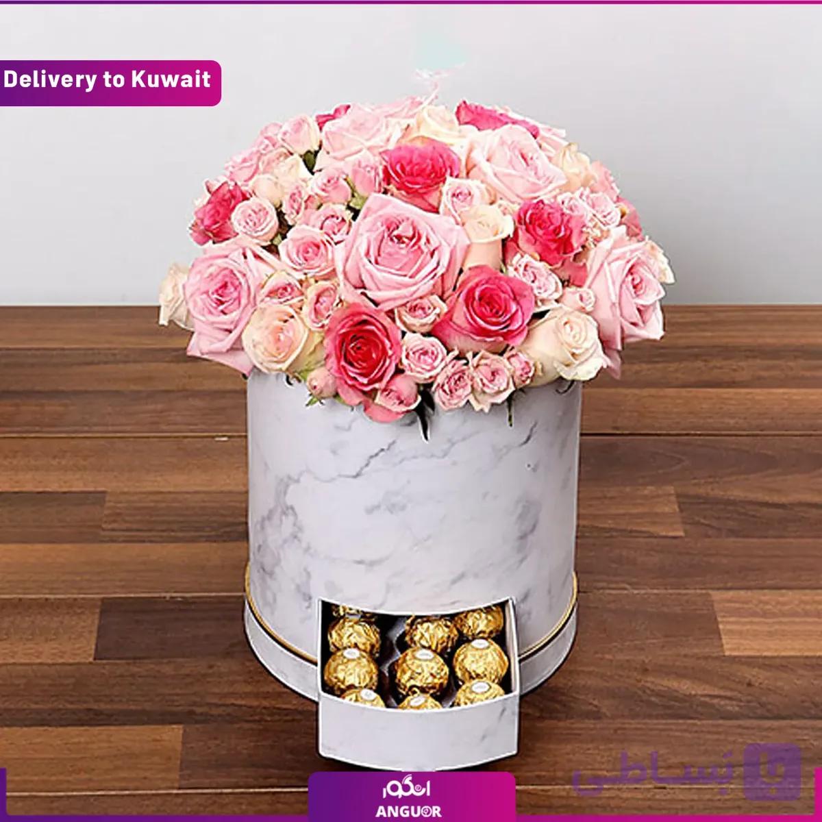باکس گل رز با شکلات (تحویل در کویت)