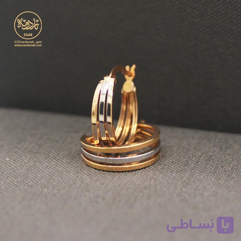 گوشواره حلقه دو رنگ مربعی — تصویر 1