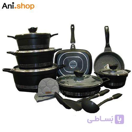 سرویس قابلمه 16 پارچه مشکی کلاسیک مدل UN-7701 کد 235