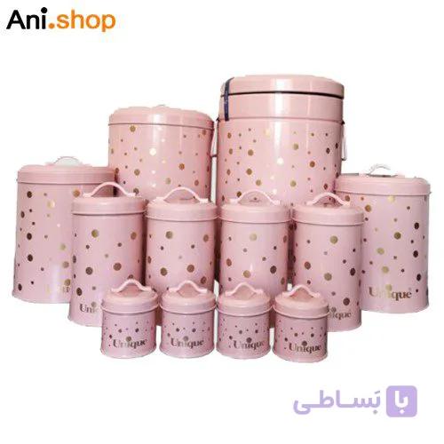 ست4+8 پارچه جا ادویه صورتی خال دار طلایی مدل UN-9011 کد 218