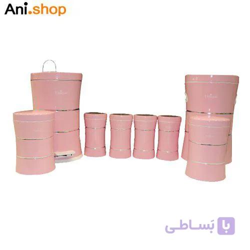 سرویس 8 پارچه جا ادویه کمرباریک خطی تمام صورتی مدل UN-4584 کد 256