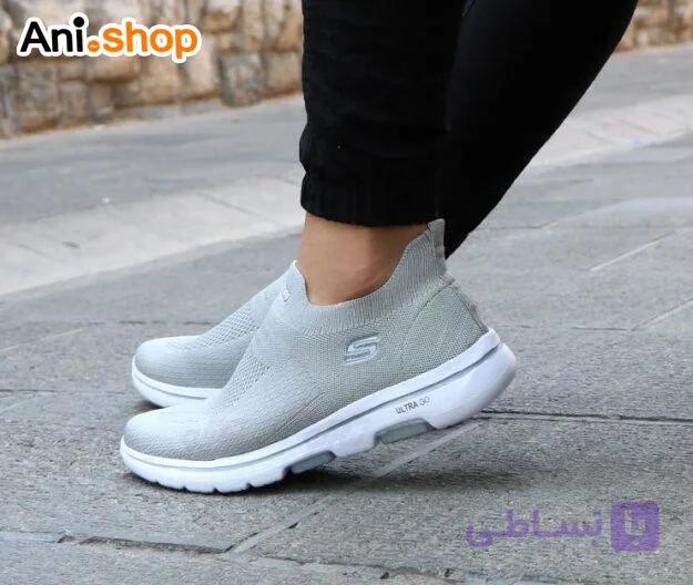 کفش اسکیچرز مدل Knit طبی رنگ طوسی روشن سایز 40 — تصویر 1