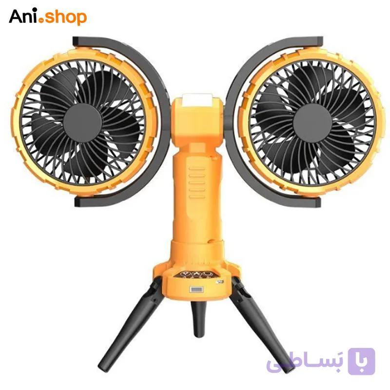 پنکه شارژی چندکاره مدل Double Head Camping Fan with LED Light F7300 — تصویر 1
