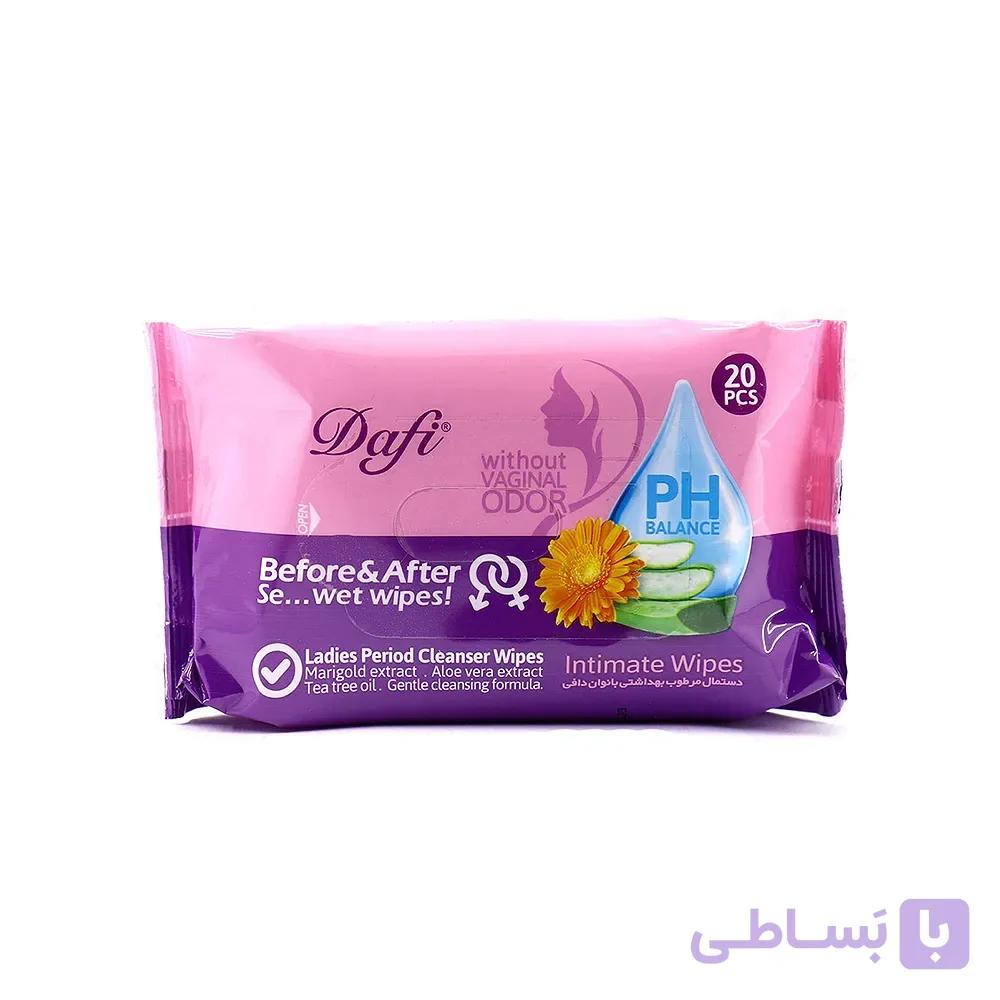 دستمال مرطوب بهداشتی دافی مخصوص بانوان تعداد 20 عددی