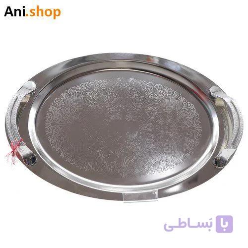 سینی بیضی استیل دسته دار کد 67 — تصویر 1