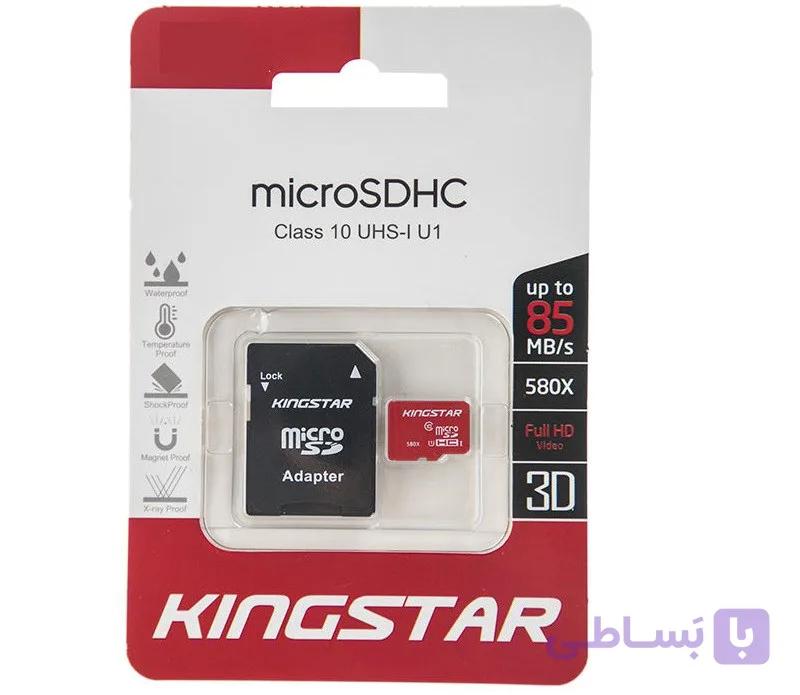 کارت حافظه microSDHC کینگ استار کلاس 10 استاندارد UHS-I U1 سرعت 85MBps همراه با آداپتور SD ظرفیت 16 گیگابایت