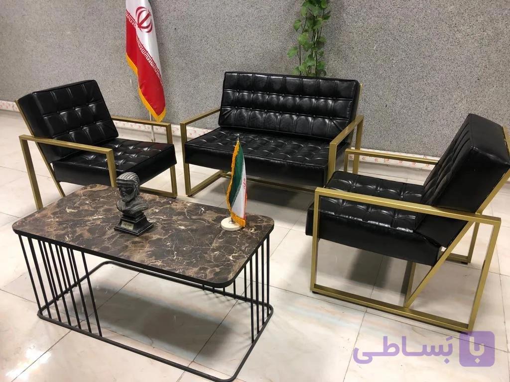 نیم ست مبل اداری فلزی لمسه خور چرم براق آلگرو دکمه خور(شرکتی)