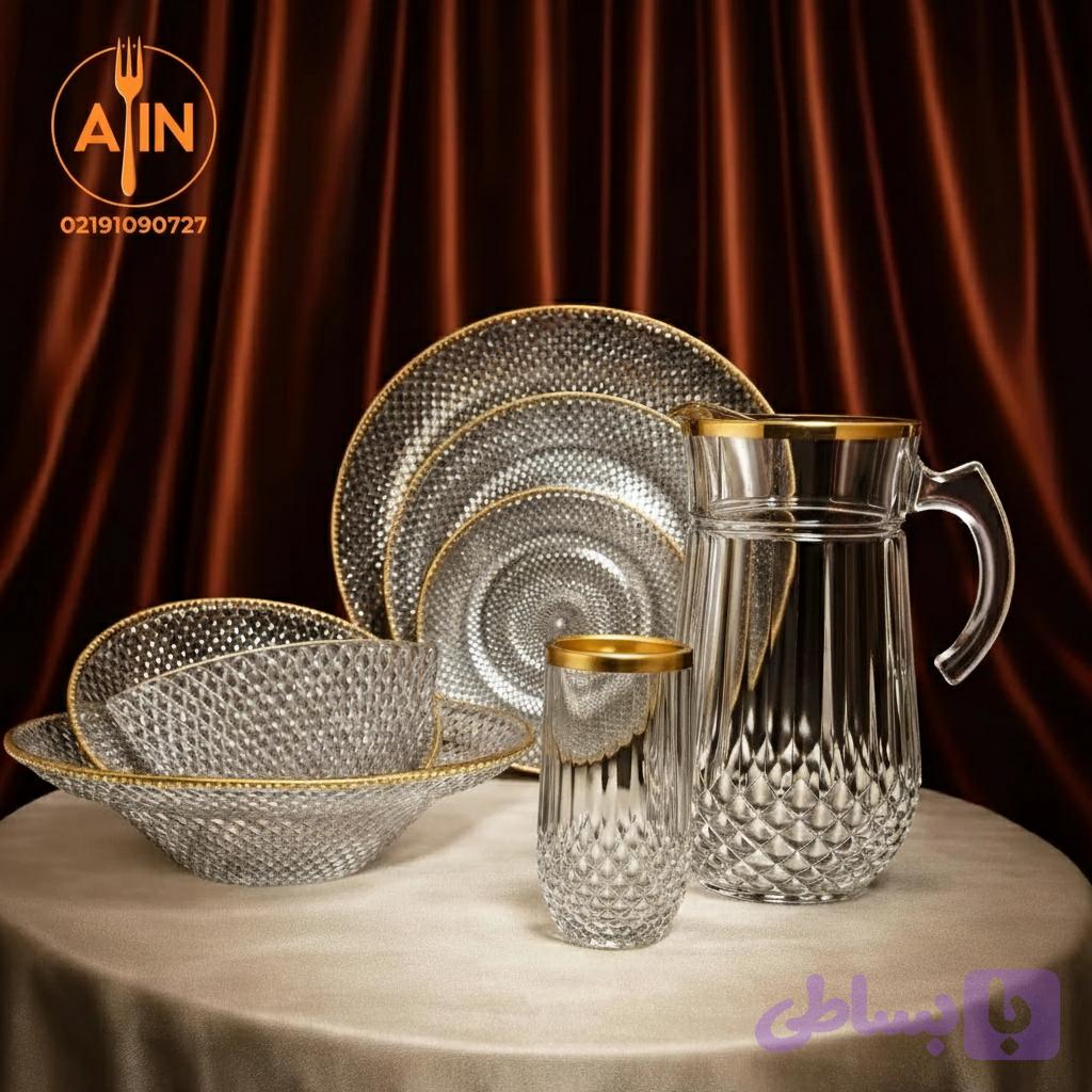بلور سرویس۴۰پارچه سولو لب طلا نوری تازه