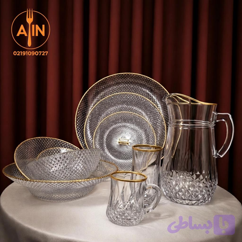 بلور سرویس۴۶پارچه سولو لب طلا نوری تازه