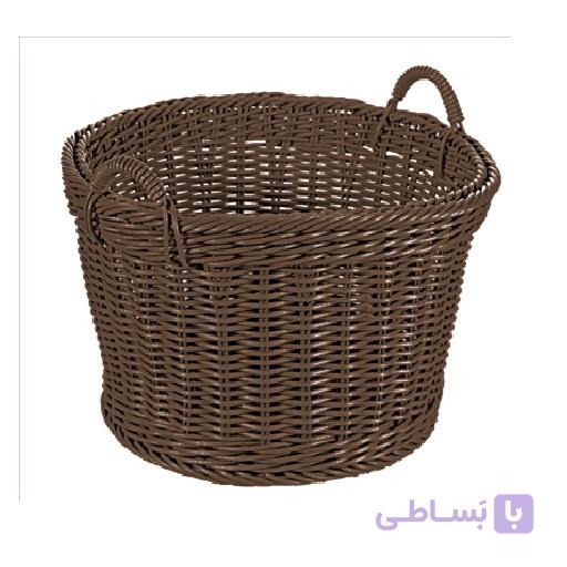 سبد رخت حصیری آریانا مدل گرد نسترن رنگ نسکافه ای — تصویر 1