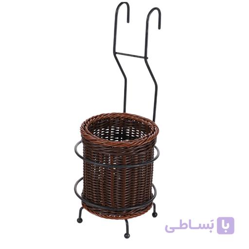 جا قاشقی حصیری گرد پایه دار آریانا مدل آیدا رنگ کرم — تصویر 1