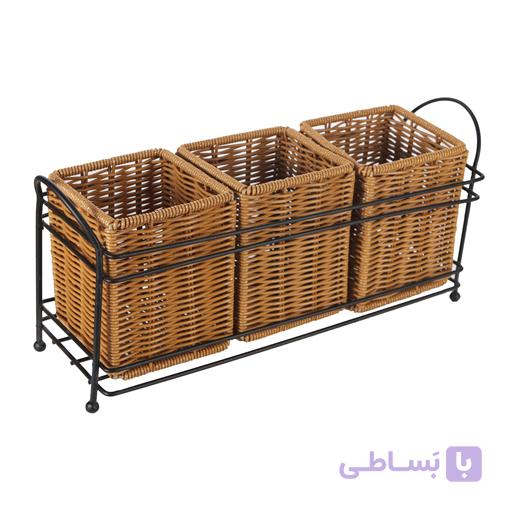 استند ۳ قلو حصیری آریانا مدل مژده رنگ طوسی — تصویر 1