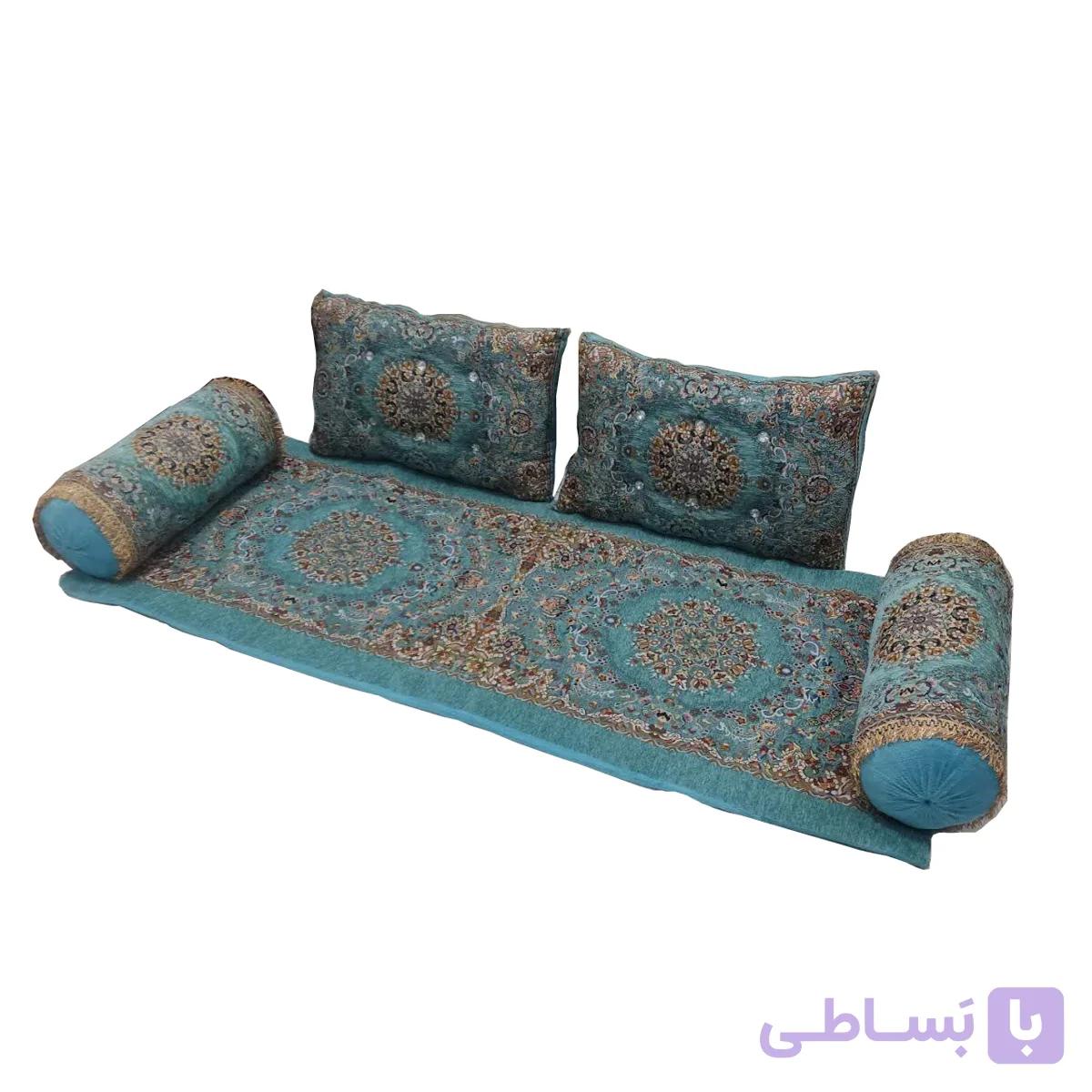 تشک نمدی و بالش فیروزه ای تخت سنتی — تصویر 1