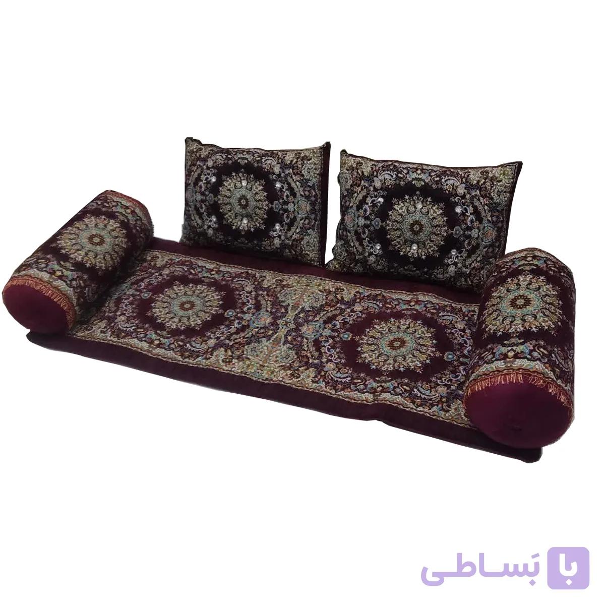 تشک نمدی و بالش زرشکی تخت سنتی — تصویر 1