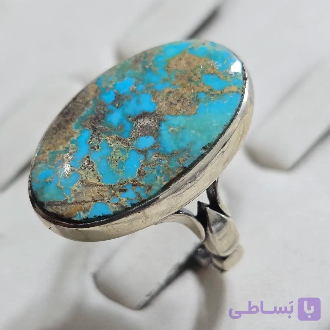 انگشتر نقره مردانه فیروزه نیشابوری معدنی
