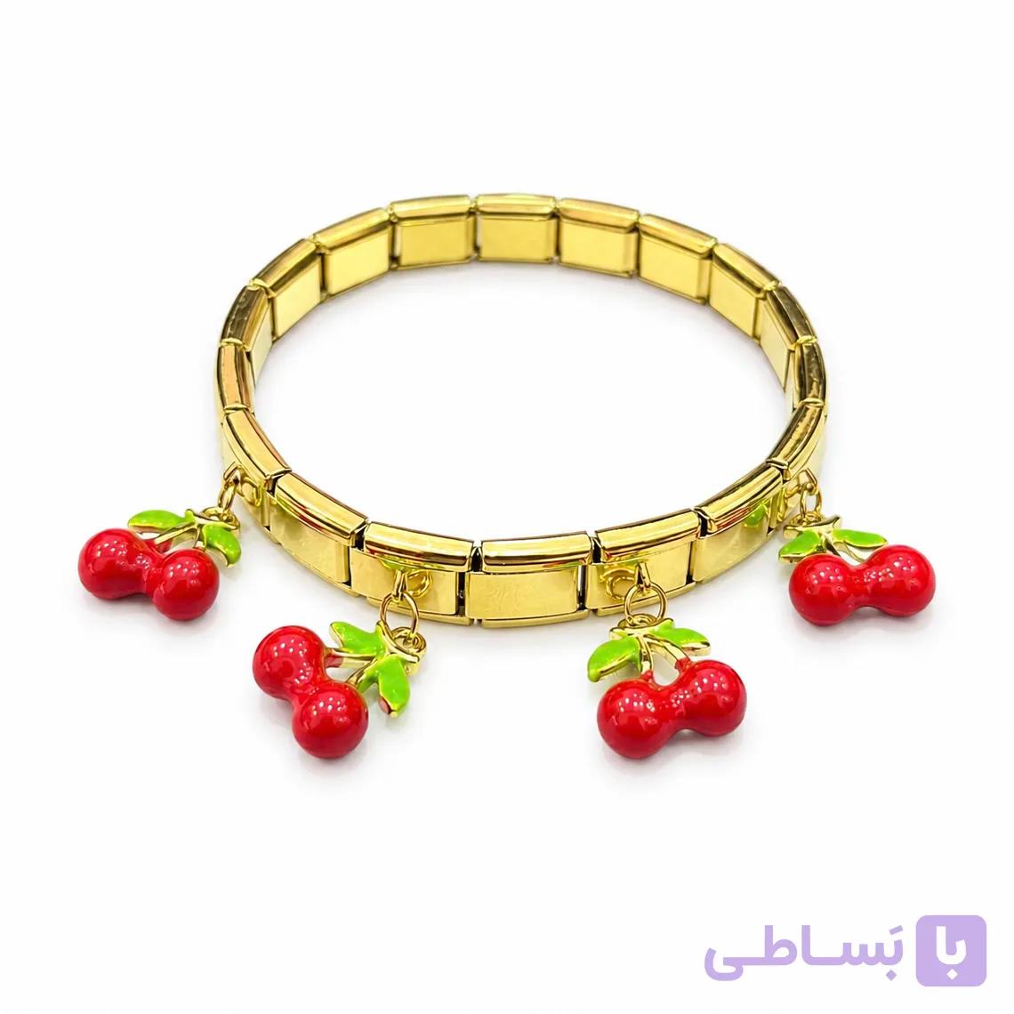دستبند چارم استیل با طرح گیلاس و توت فرنگی با قابلیت حکاکی — تصویر 1