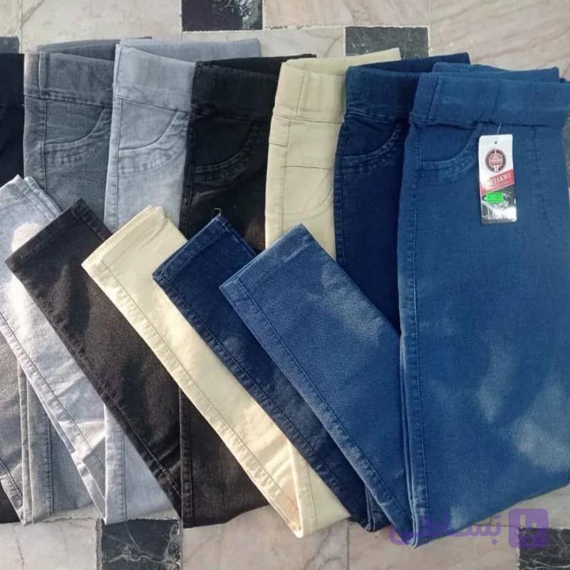 شلوار دمپا تنگ طرح لی رنگ کرم و سفید کمر کش از سایز38تا56 زنانه