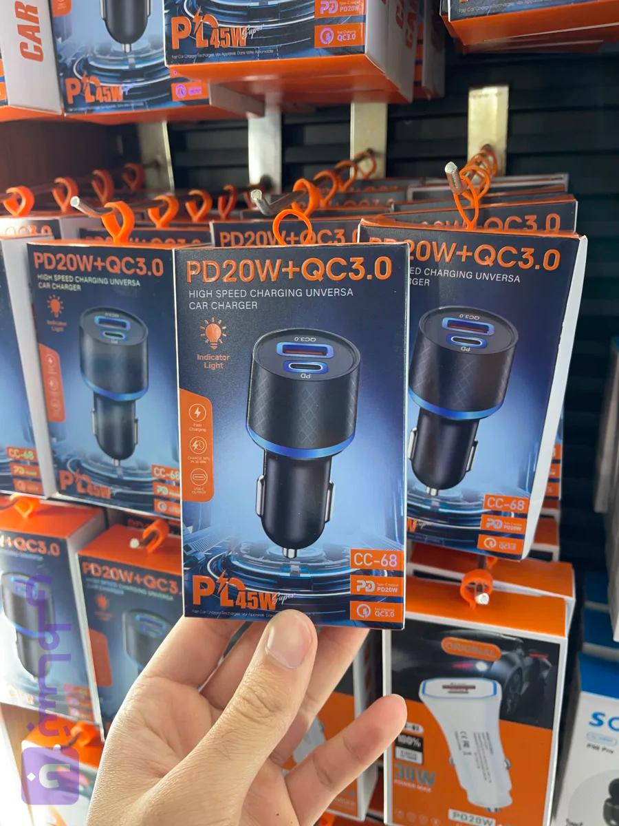شارژر فندکی خودرو اورجینال  سوپر فست | ۲ پورت | تایپ سی و usb | cc-68