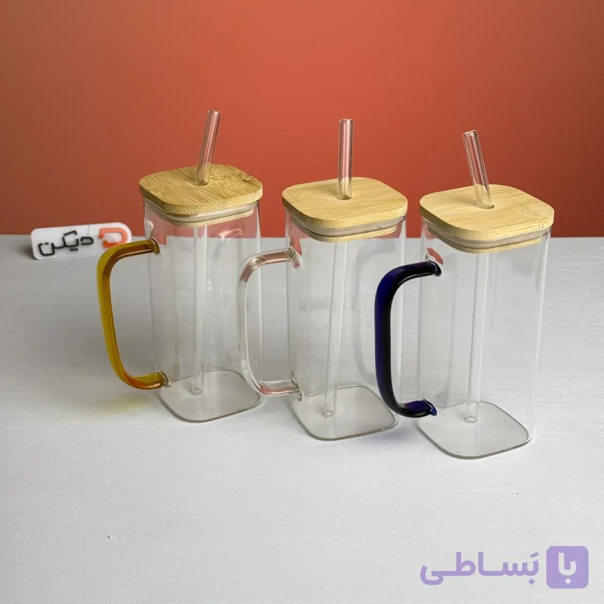 لیوان اسموتی دسته رنگی — تصویر 1
