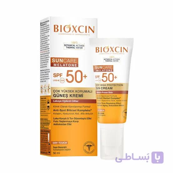 کرم ضد آفتاب بی رنگ ضد لک بیوکسین Bioxcin مناسب پوست های مستعد لک با spf 50 حجم 150میل — تصویر 1