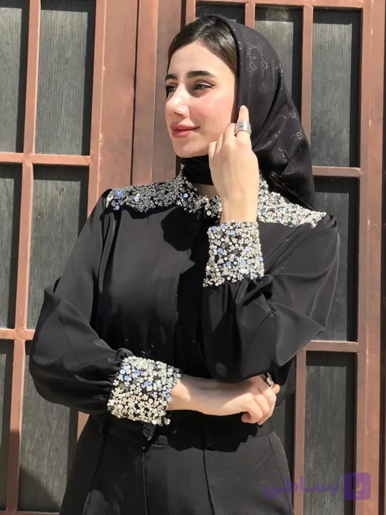 شومیز زنانه سنگدوزی مجلسی جنس کرپ الیزه
