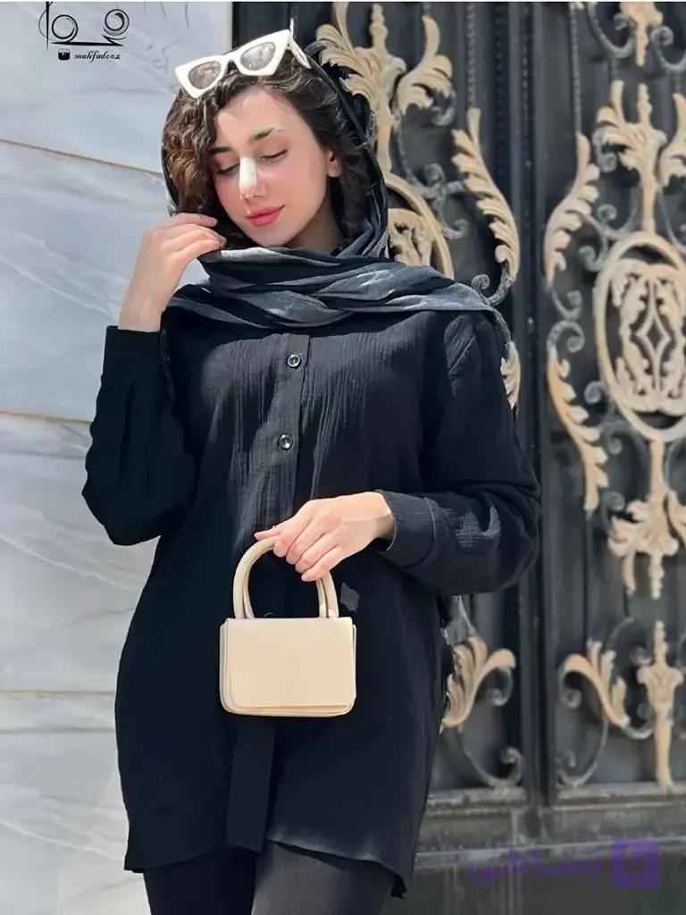 شومیز زنانه مدل یقه مردانه طرح رعنا جنس وال موسیلین