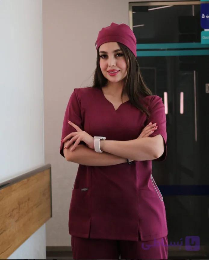 ست اسکراب بلا | اسکراب پزشکی کتان لاکرا با یقه دلبر و شلوار راسته