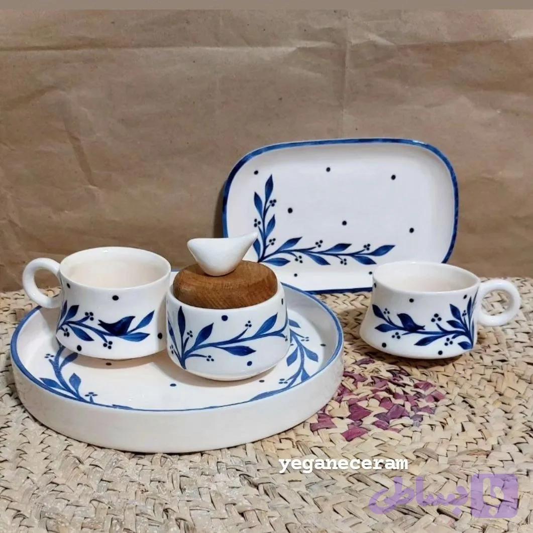 سینی و چای خوری طرح آبی