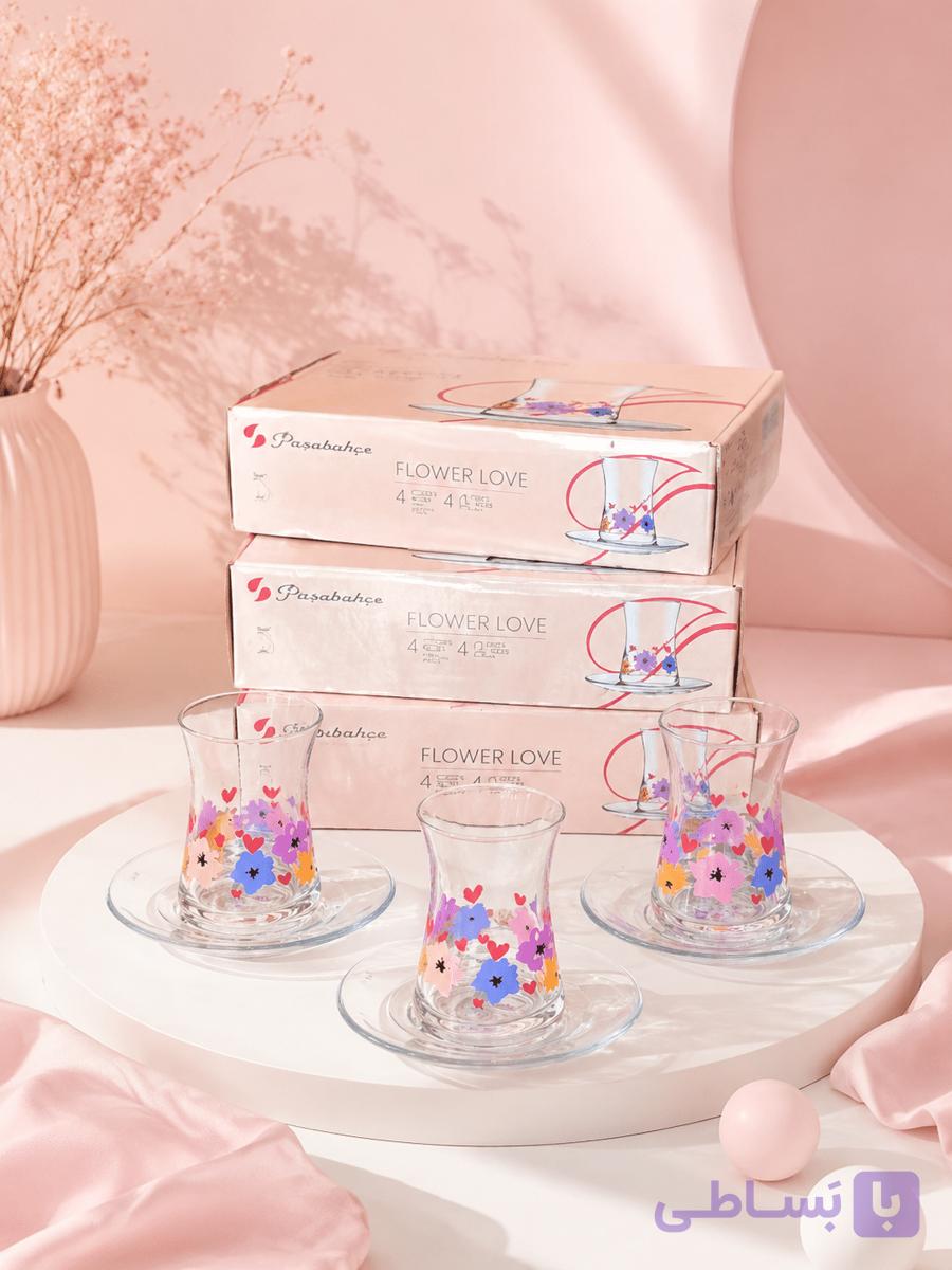 استکان نعلبکی طرح FLOWER LOVE برند پاشاباغچه — تصویر 1